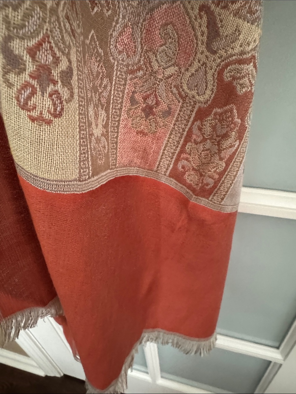 pashmina Rust and Cream Paisley Pashmina Wrap - Picture 4 of 7